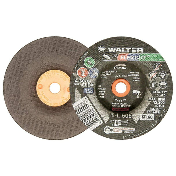 Pack of 25 Abrasive Wheel with Arbor Hole Fastening 5 in Angle Grinding Wheels - A-60-X-FLEX Grit Walter 15L506 FLEXCUT Flexible Grinding Wheel